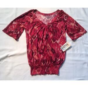 •• Women's Size Small Mudd Blouse V Neck Shirt Banded Waist " Rose Cloud" NWT